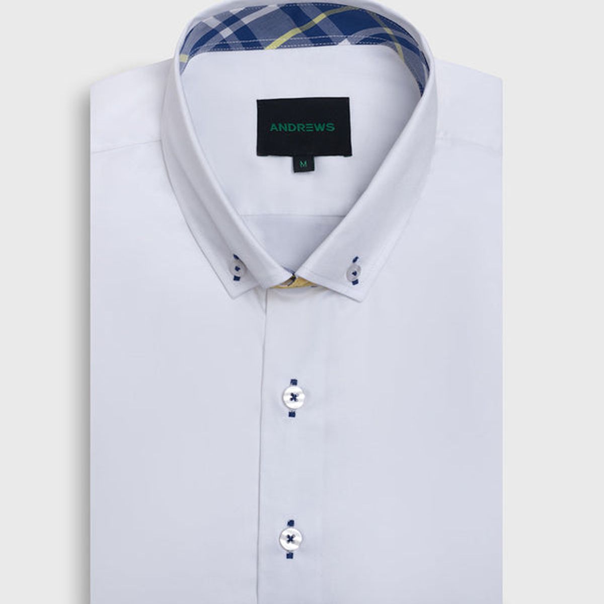 ANDREW'S TIES - Camisa Casual popelin - cuello button-down  Manga corta blanco