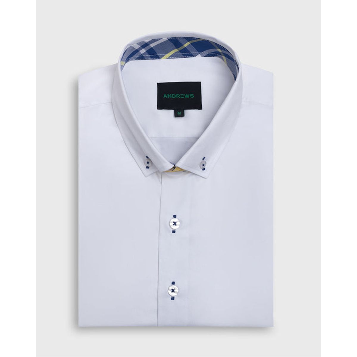 ANDREW'S TIES - Camisa Casual popelin - cuello button-down  Manga corta blanco