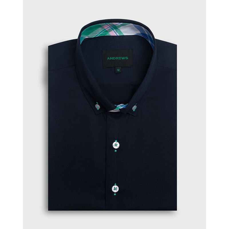 ANDREW'S TIES - Camisa Casual popelin - cuello button-down  Manga Corta regular azul