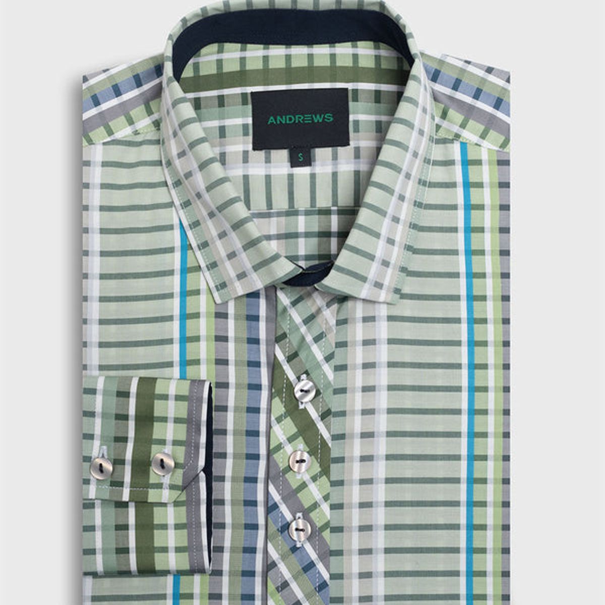 ANDREW'S TIES - Camisa Casual - Cuello Italiano puño simple 2 botones verde