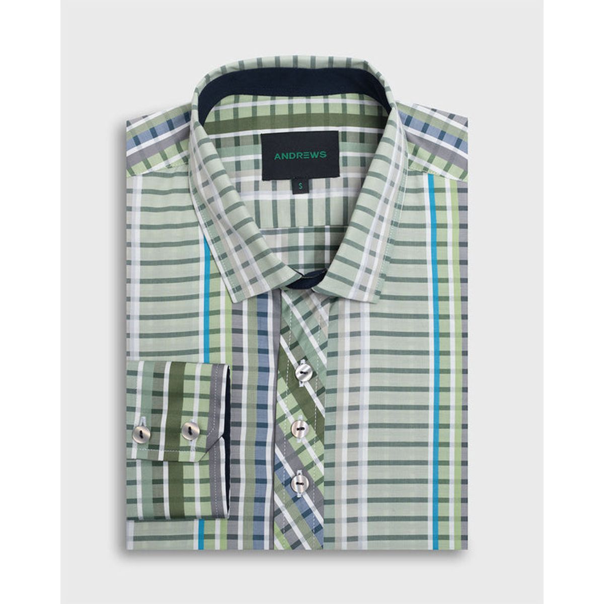 ANDREW'S TIES - Camisa Casual - Cuello Italiano puño simple 2 botones verde