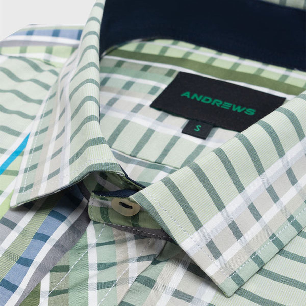 ANDREW'S TIES - Camisa Casual - Cuello Italiano puño simple 2 botones verde