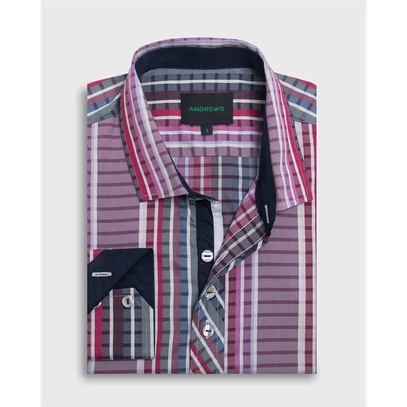 ANDREW'S TIES - Camisa Casual - Cuello Italiano puño simple 2 botones Burdeo