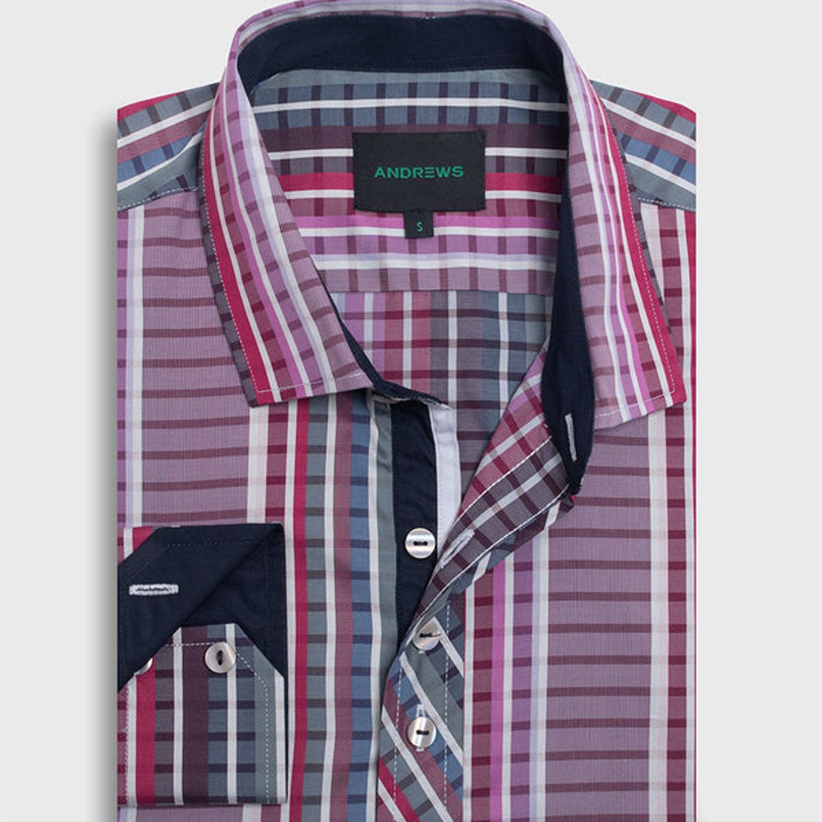 ANDREW'S TIES - Camisa Casual - Cuello Italiano puño simple 2 botones Burdeo