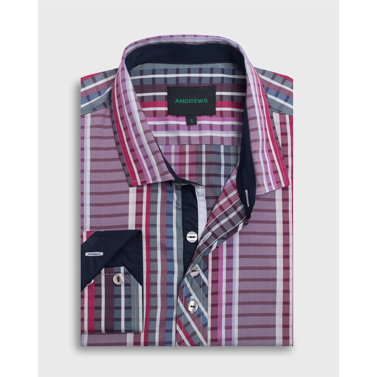 ANDREW'S TIES - Camisa Casual - Cuello Italiano puño simple 2 botones Burdeo