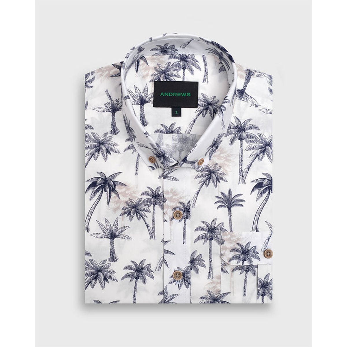 ANDREW'S TIES - Camisa Manga Corta Blanca con Estampado de Palmeras