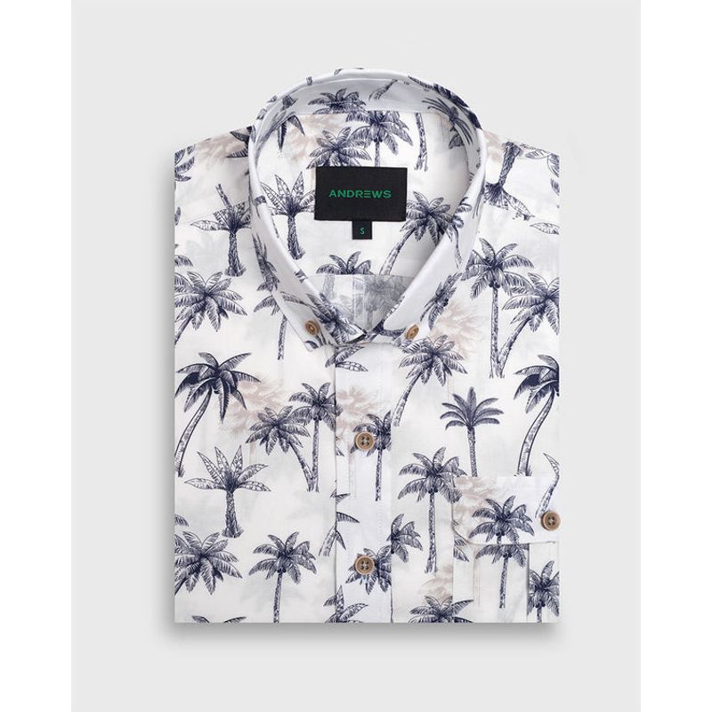 Camisa Manga Corta Blanca con Estampado de Palmeras ANDREW'S TIES