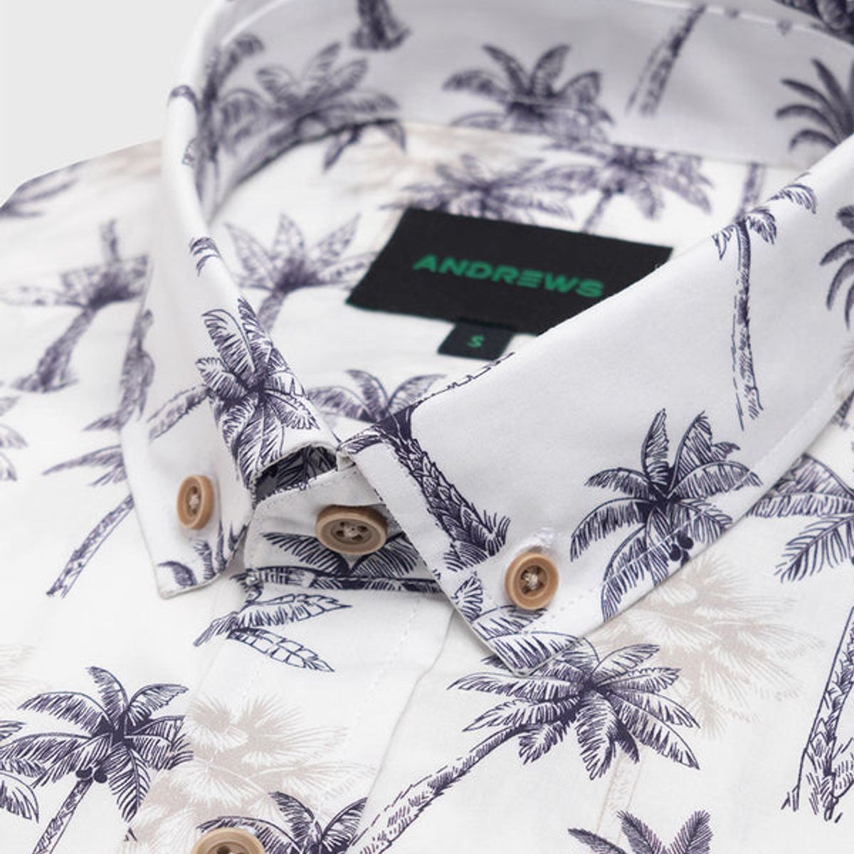 ANDREW'S TIES - Camisa Manga Corta Blanca con Estampado de Palmeras