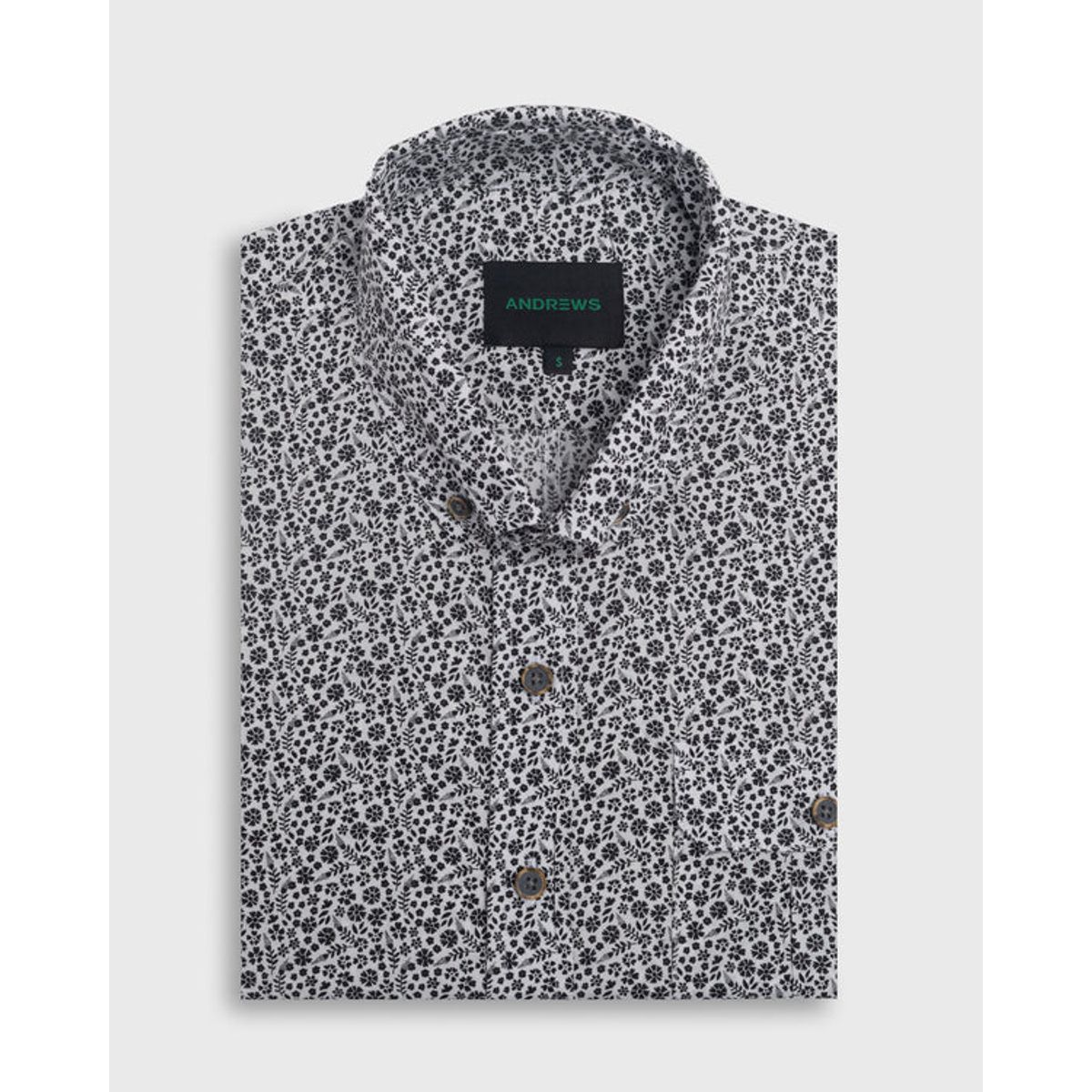 ANDREW'S TIES - Camisa Manga Corta Floral Blanco Estilo Vintage