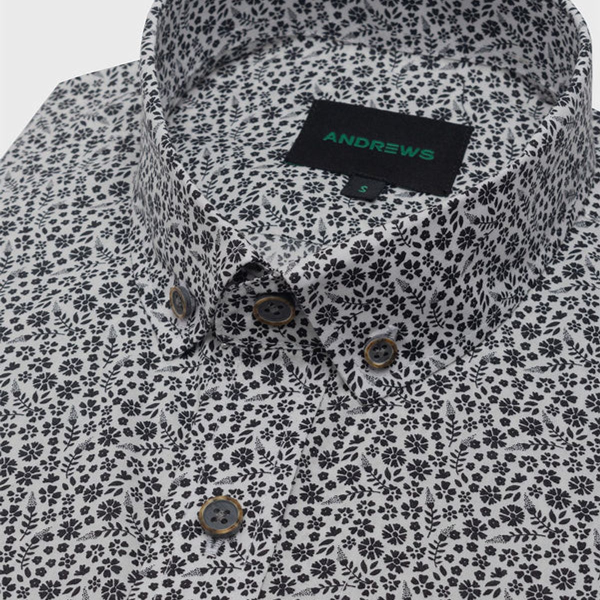 ANDREW'S TIES - Camisa Manga Corta Floral Blanco Estilo Vintage