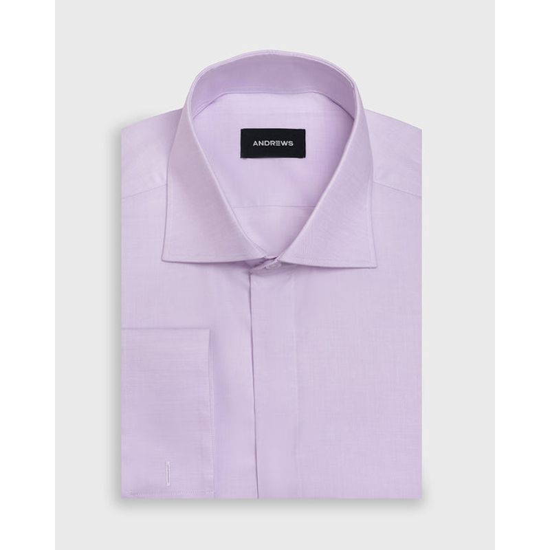 ANDREW'S TIES - Camisa de Vestir de Algodón con Puño Doble Uso Lila
