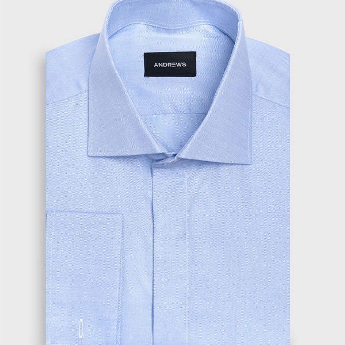 ANDREW'S TIES - Camisa Vestir dobby - Cuello Italiano  puño doble uso regular azul