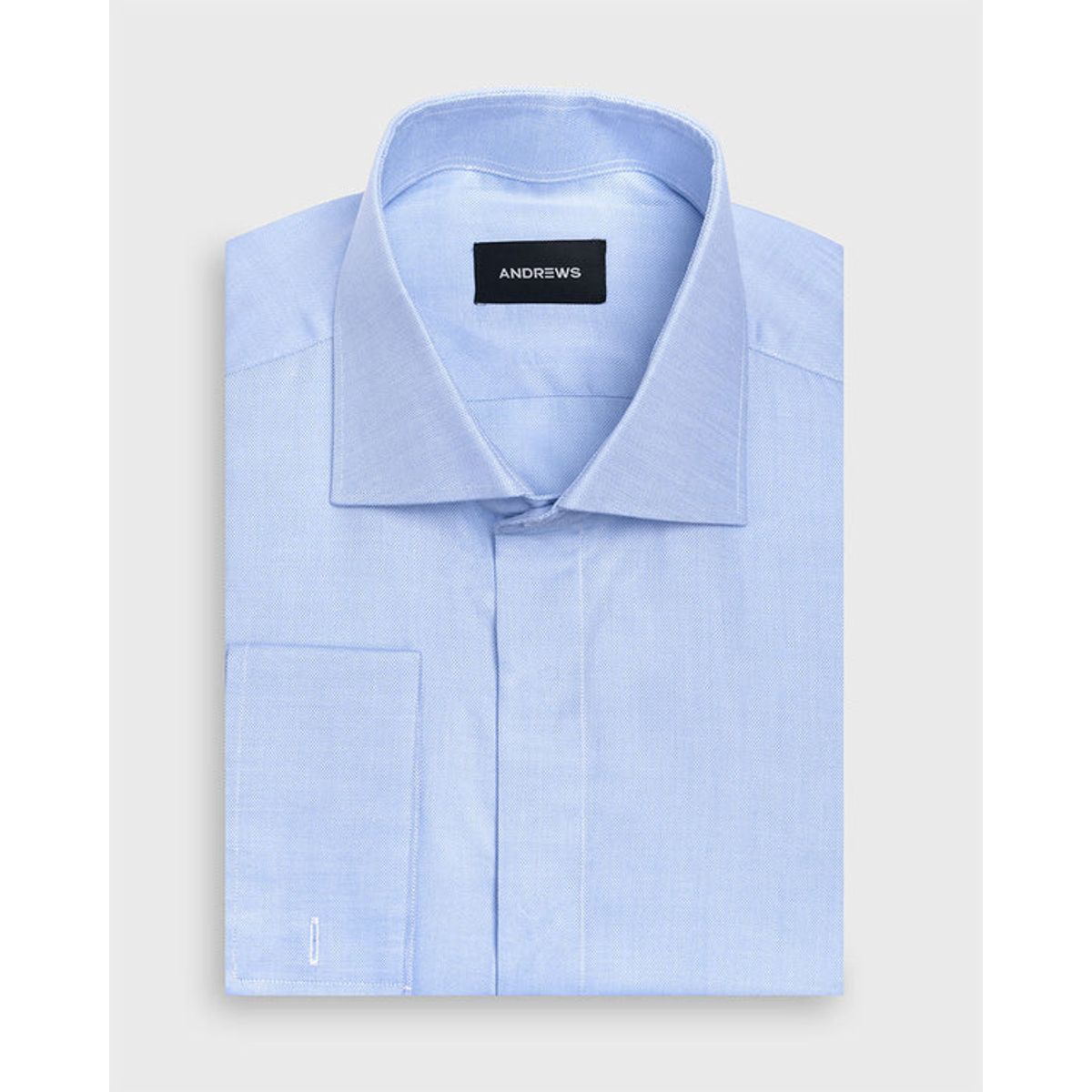 ANDREW'S TIES - Camisa Vestir dobby - Cuello Italiano  puño doble uso regular azul