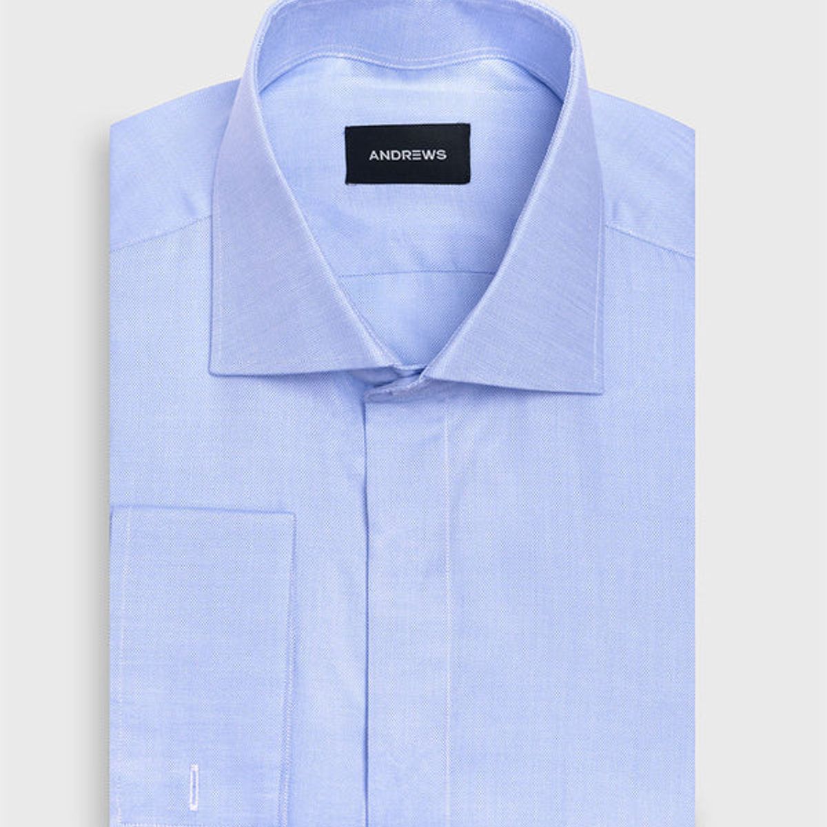 ANDREW'S TIES - Camisa Vestir dobby - Cuello Italiano  puño doble uso regular azul