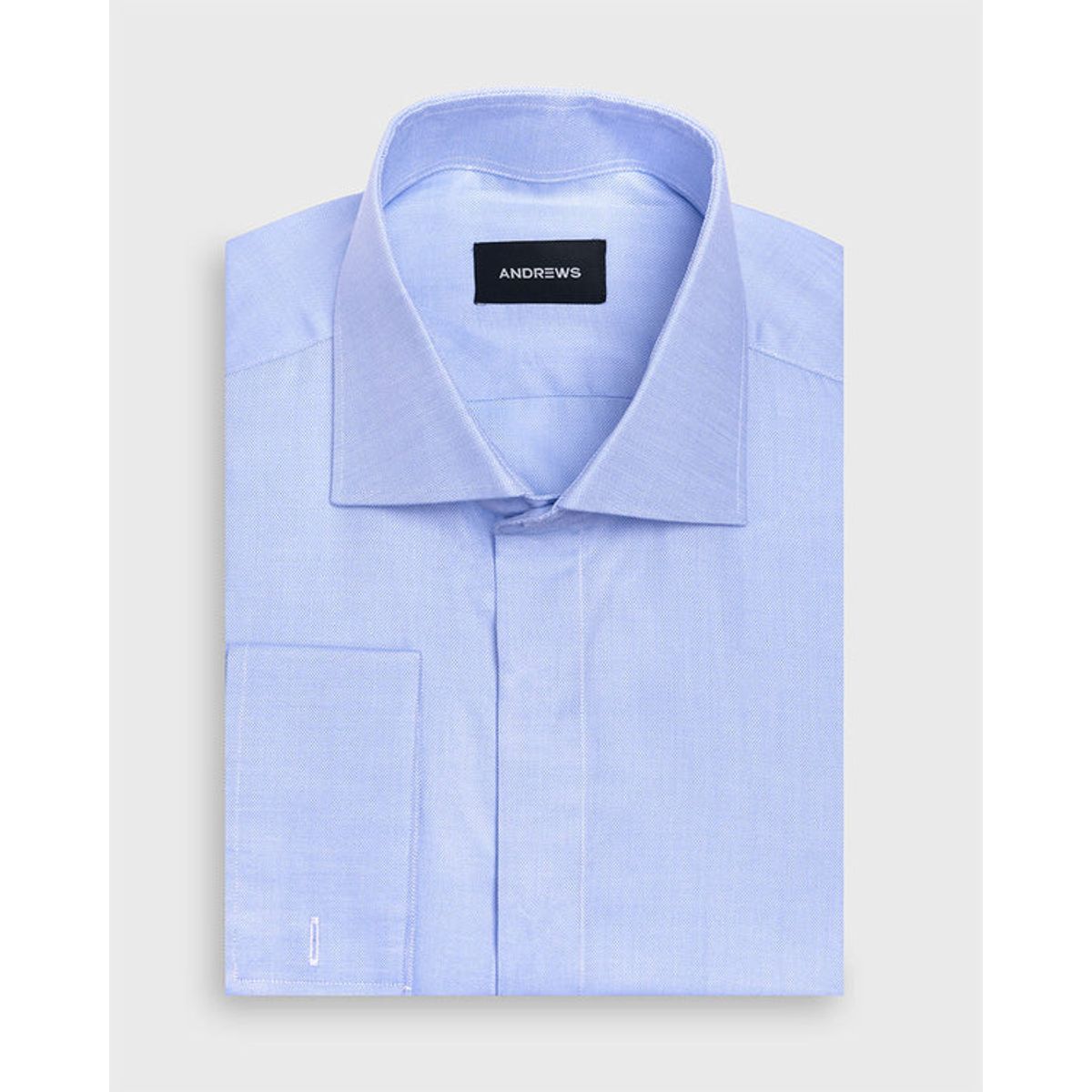 ANDREW'S TIES - Camisa Vestir dobby - Cuello Italiano  puño doble uso regular azul