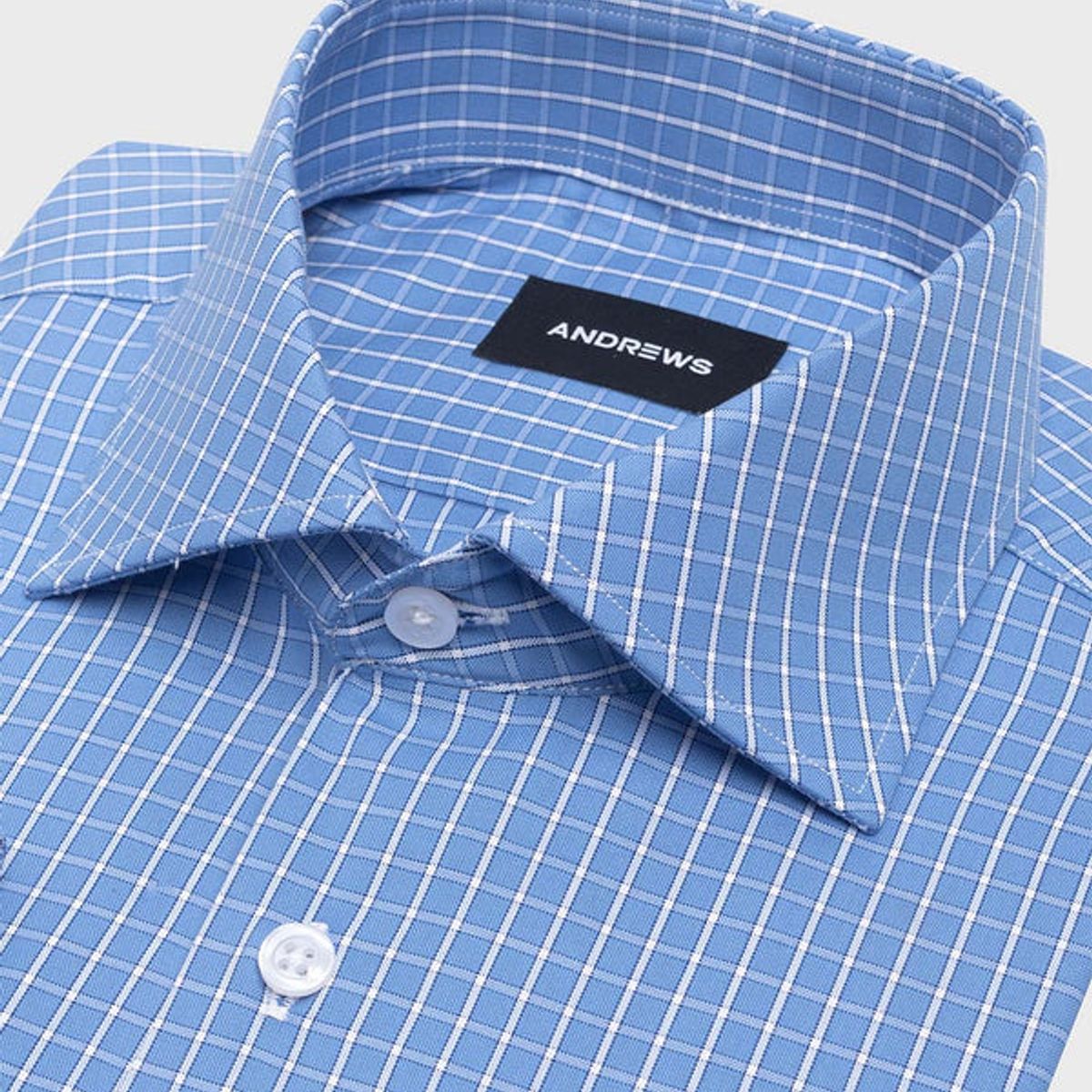 ANDREW'S TIES - Camisa Vestir a Cuadros- Celeste