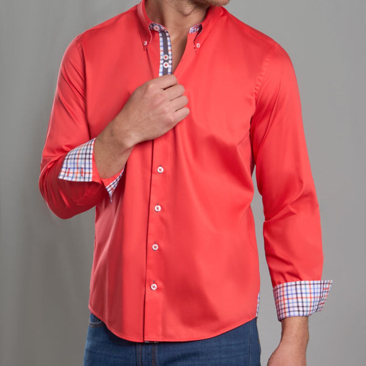 ANDREW'S TIES - Camisa Casual Satinada - Rojo
