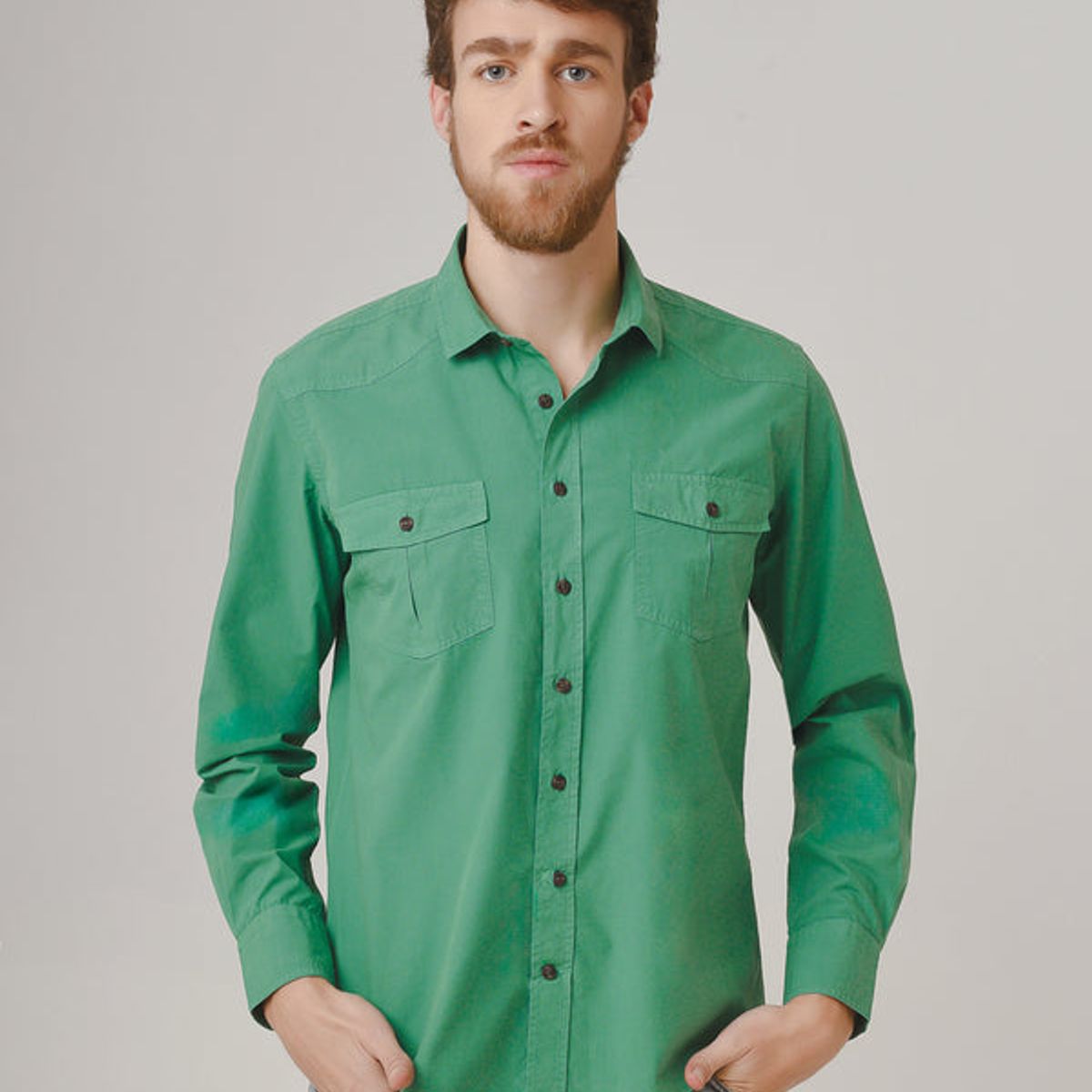 ANDREW'S TIES - Camisa Casual Garment Dye - Green