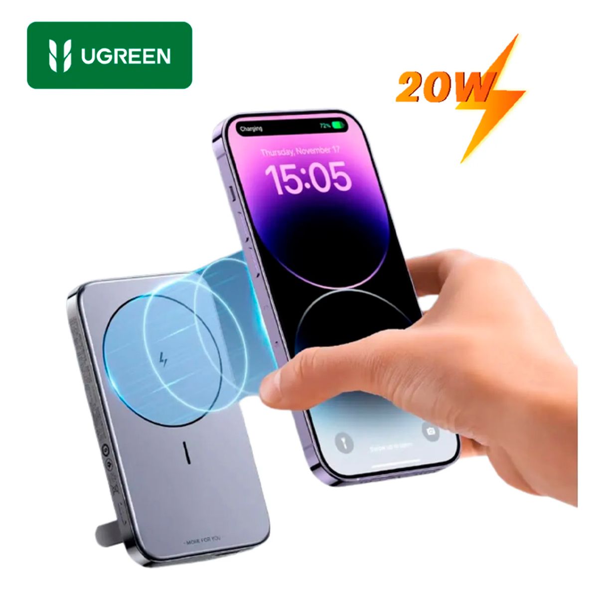 UGREEN - Power Bank UGREEN 10000mAh Inalámbrico Magsafe 15W Carga Rápida PD 20W