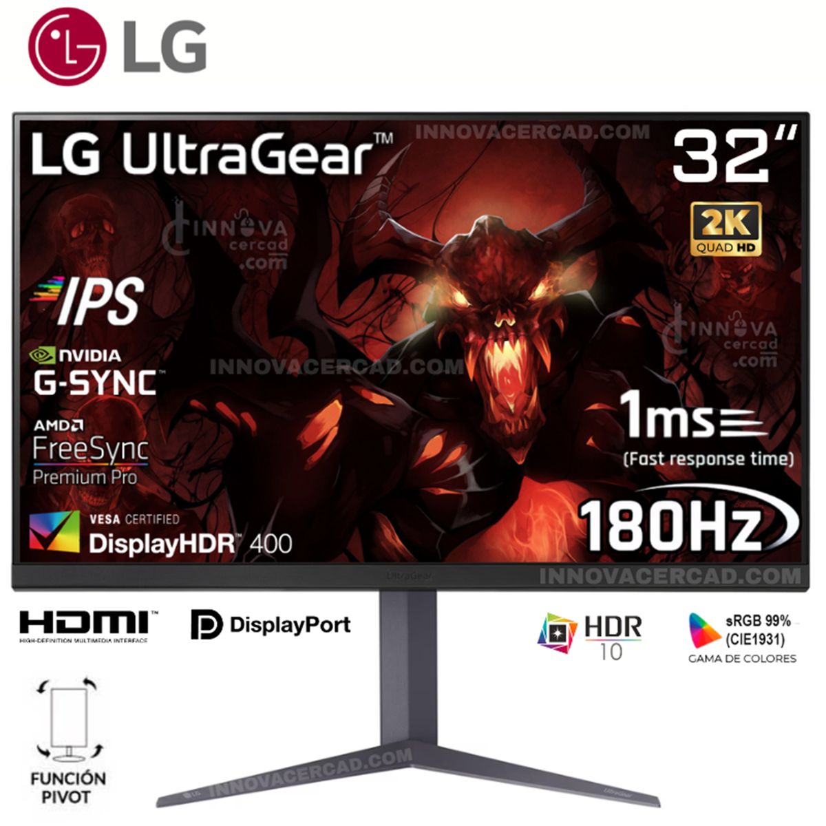 LG - Monitor Gaming LG 32 UltraGear, IPS, QHD, 180Hz, 1ms, G-Sync