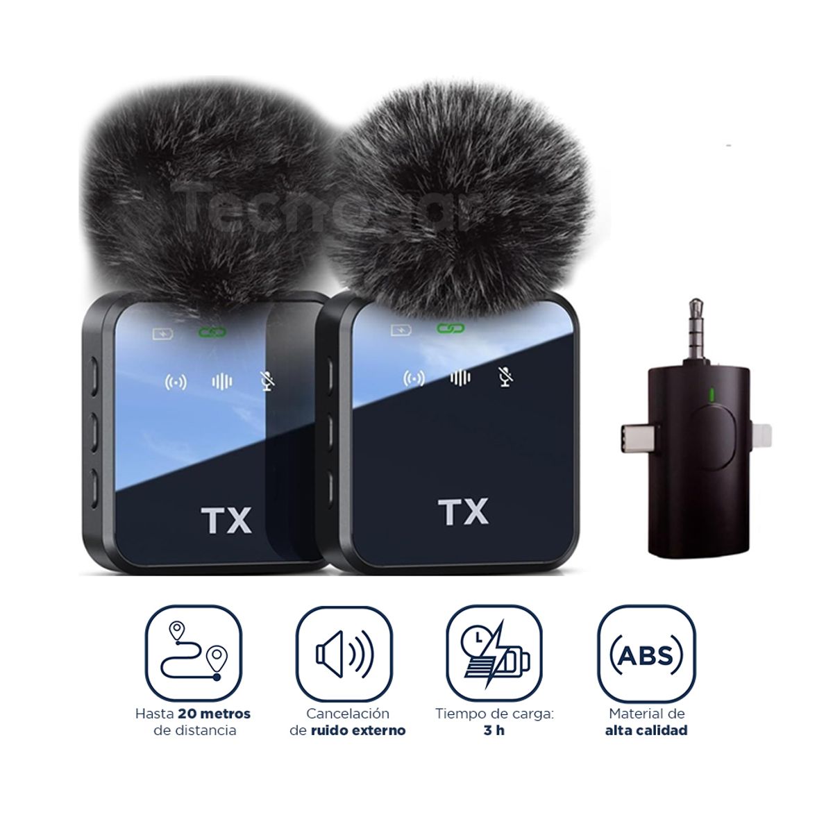 GENERICO - Micrófonos Inalámbricos 3 en 1 Auxiliar 3.5 mm iPhone y Tipo C F11-2