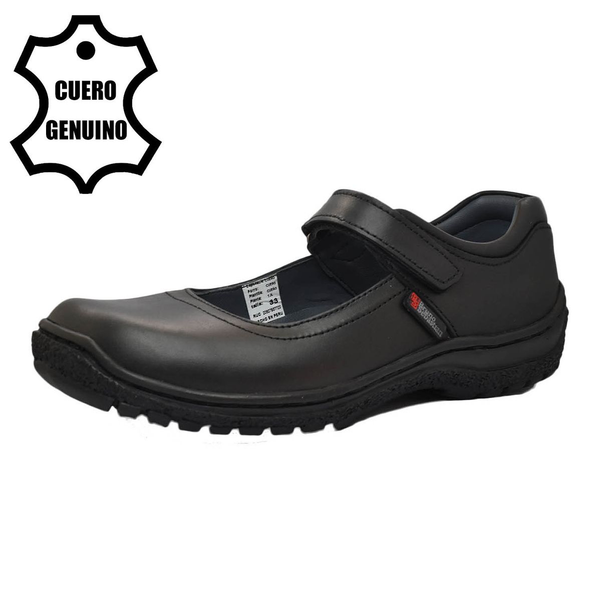 BRUNO SEBASTIAN - ZAPATO ESCOLAR PARA NIÑA BRUNO SEBASTIAN CUERO NEGRO MARY JANE VELCRO
