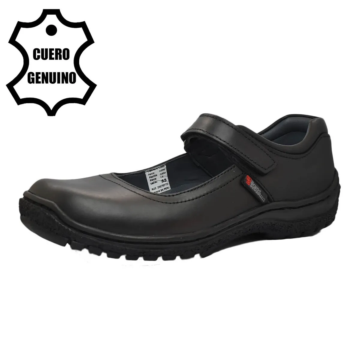 BRUNO SEBASTIAN - ZAPATO ESCOLAR PARA NIÑA BRUNO SEBASTIAN CUERO NEGRO MARY JANE VELCRO