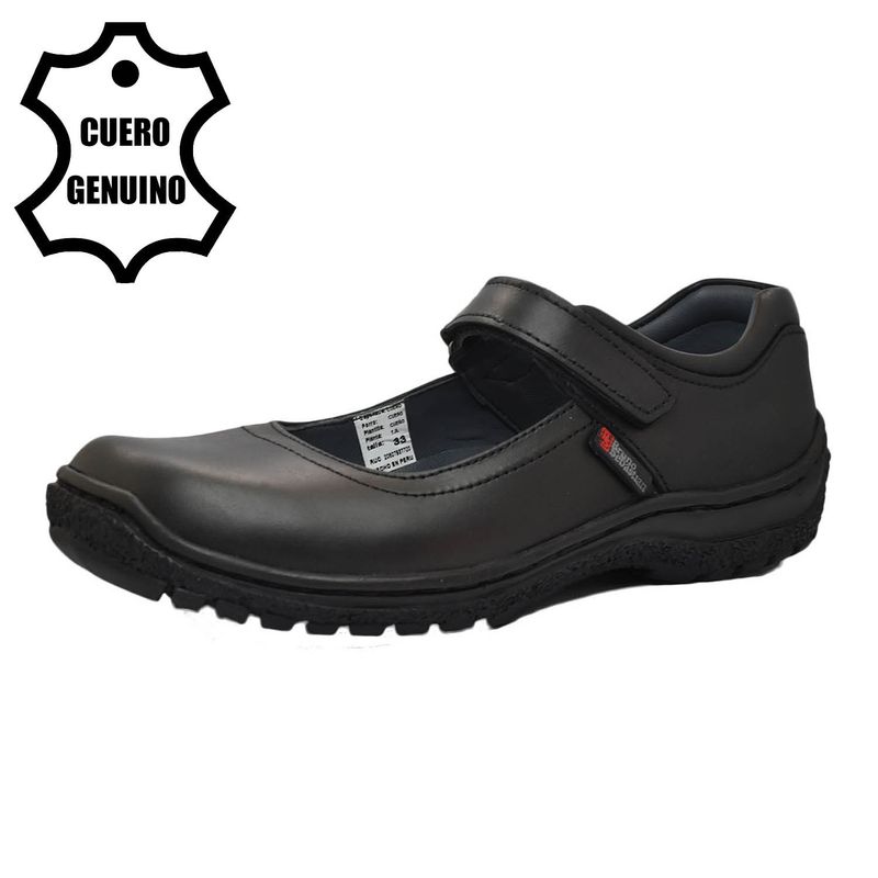 BRUNO SEBASTIAN - ZAPATO ESCOLAR PARA NIÑA BRUNO SEBASTIAN CUERO NEGRO MARY JANE VELCRO
