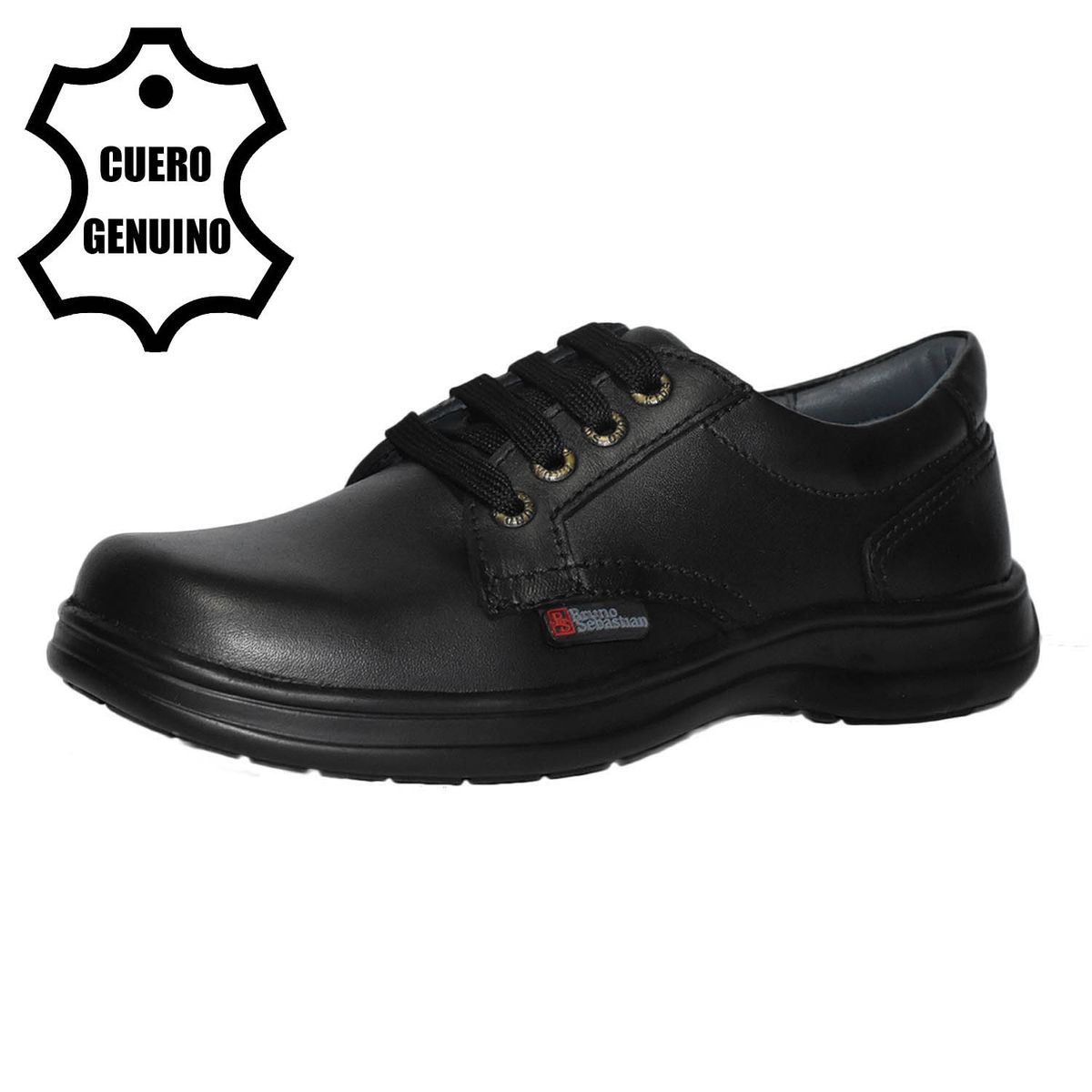 BRUNO SEBASTIAN - ZAPATO ESCOLAR PARA NIÑO BRUNO SEBASTIAN DE CUERO NEGRO CASUAL PASADOR