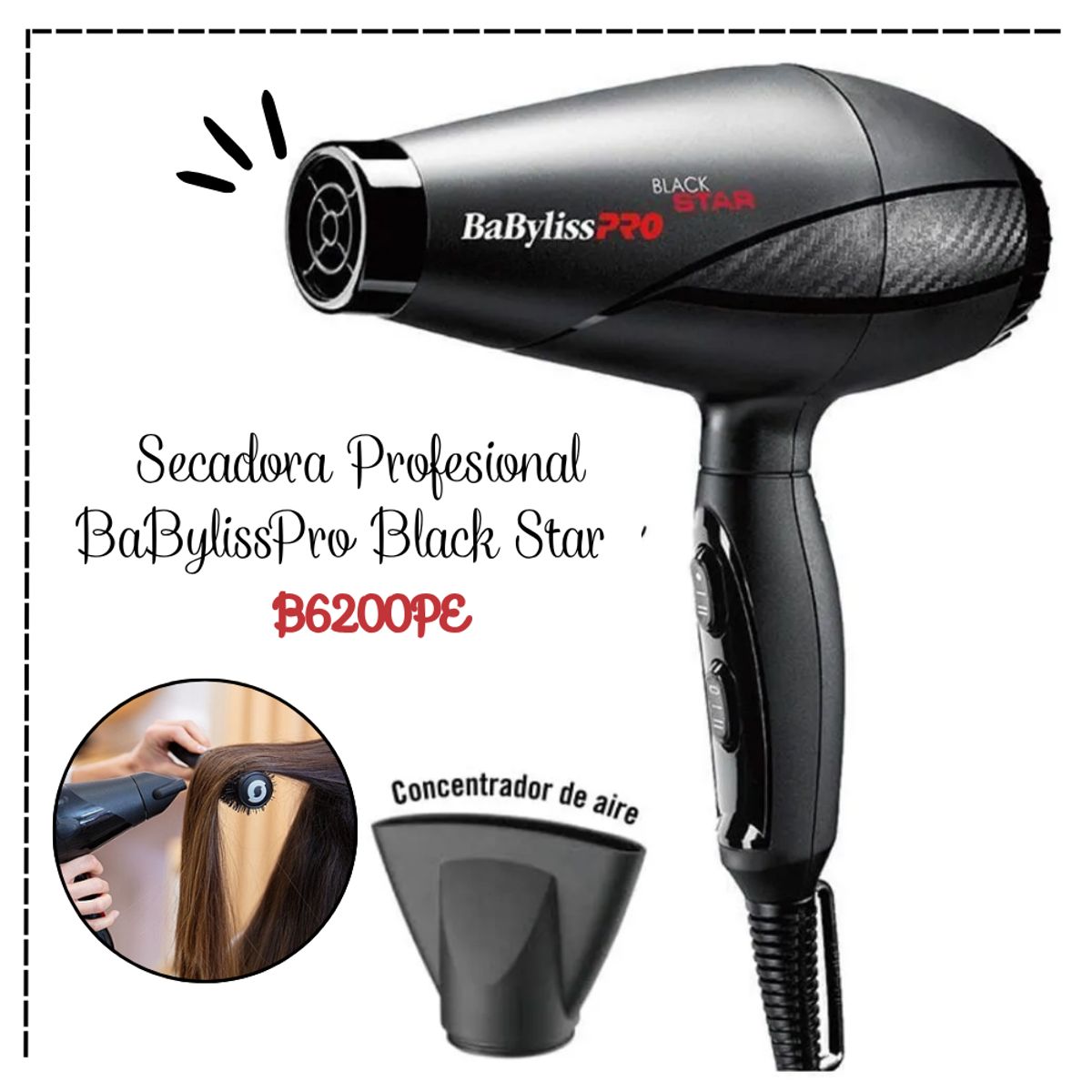 BABYLISS PRO - Secadora Babyliss Pro Black Star B6200PE