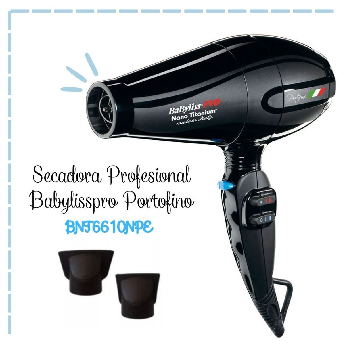 BABYLISS PRO - Secadora Profesional BabylissPro Portofino Negro- BNT6610NPE
