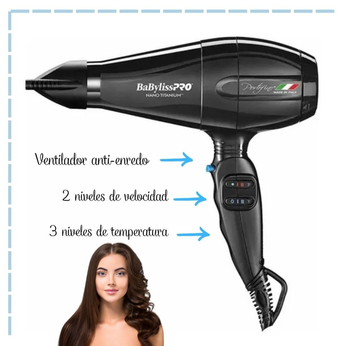 BABYLISS PRO - Secadora Profesional BabylissPro Portofino Negro- BNT6610NPE