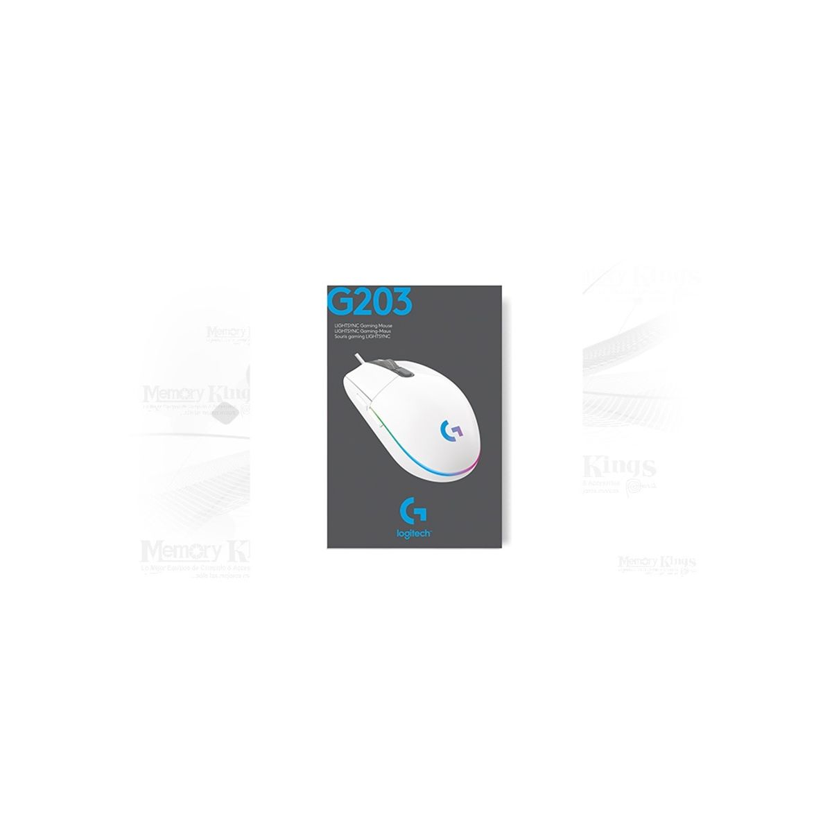 LOGITECH - Mouse Logitech G203 Lightsync Óptico 8000 Dpi Rgb Blanco - Precisión Y Estilo En Tu Juego