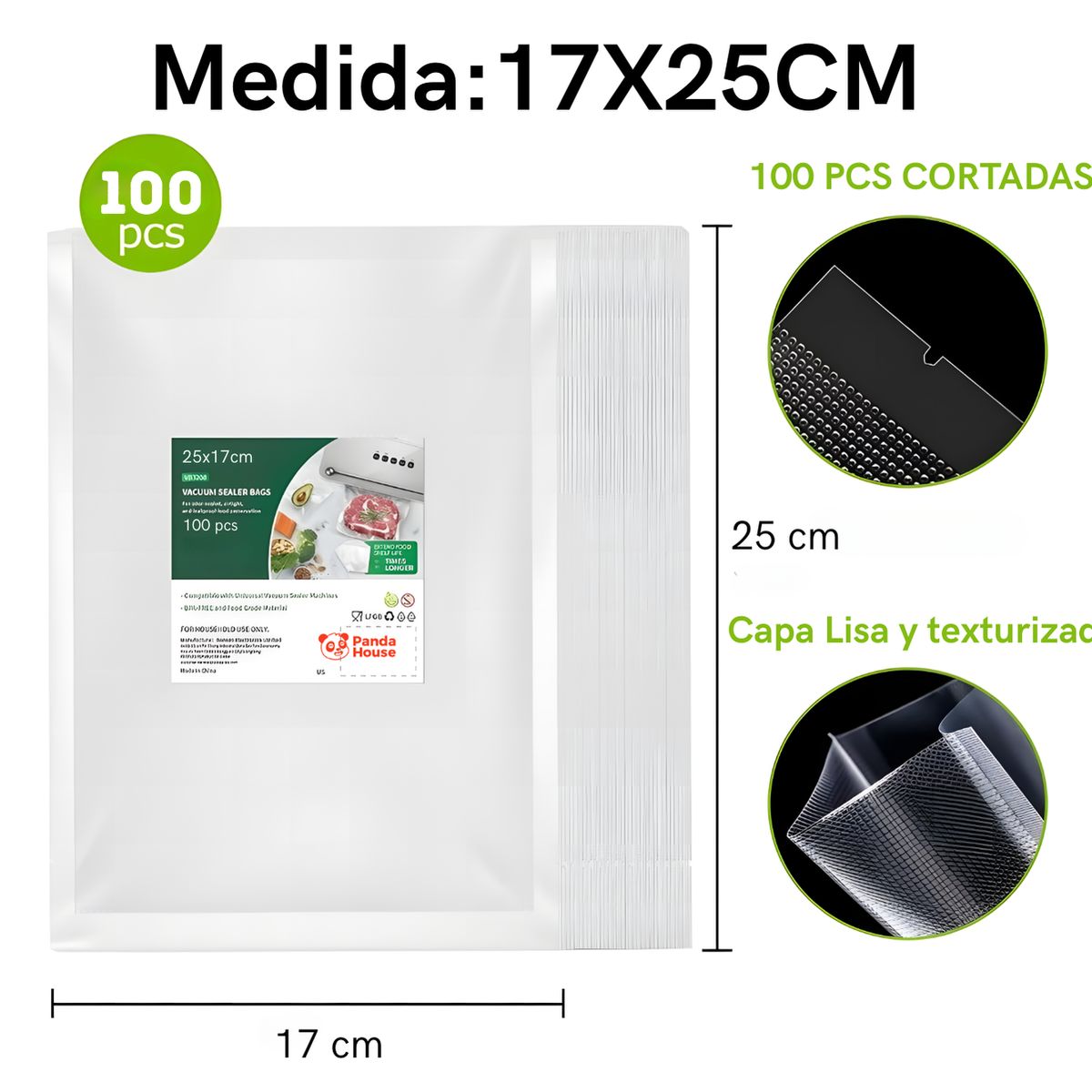 SM - BOLSAS DE SELLADO AL VACIO CORTADAS  X100 UNDS 25X17CM