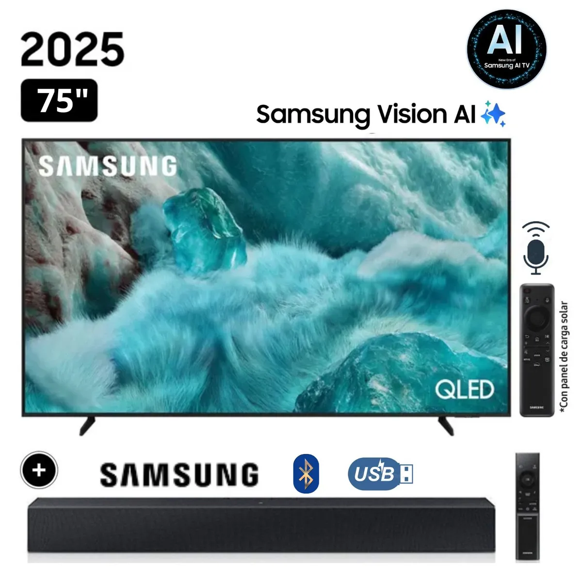 SAMSUNG - Televisor Samsung QLED 75 Visión AI Smart TV QN75Q7F + Soundbar HW-B400F