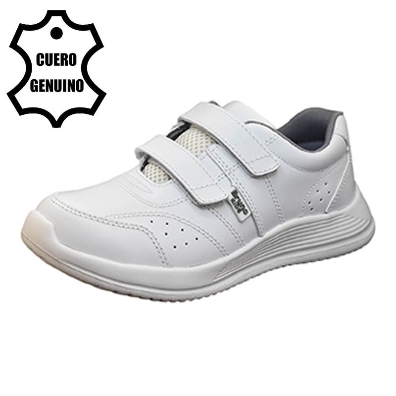 BRUNO KIDS - ZAPATILLA ESCOLAR UNISEX BRUNO KIDS DE CUERO BLANCO VELCRO