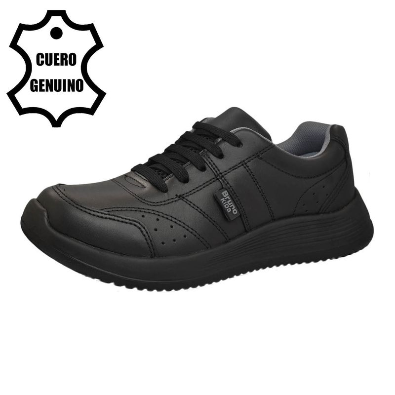 BRUNO KIDS - ZAPATILLA ESCOLAR UNISEX BRUNO KIDS DE CUERO NEGRO PASADOR