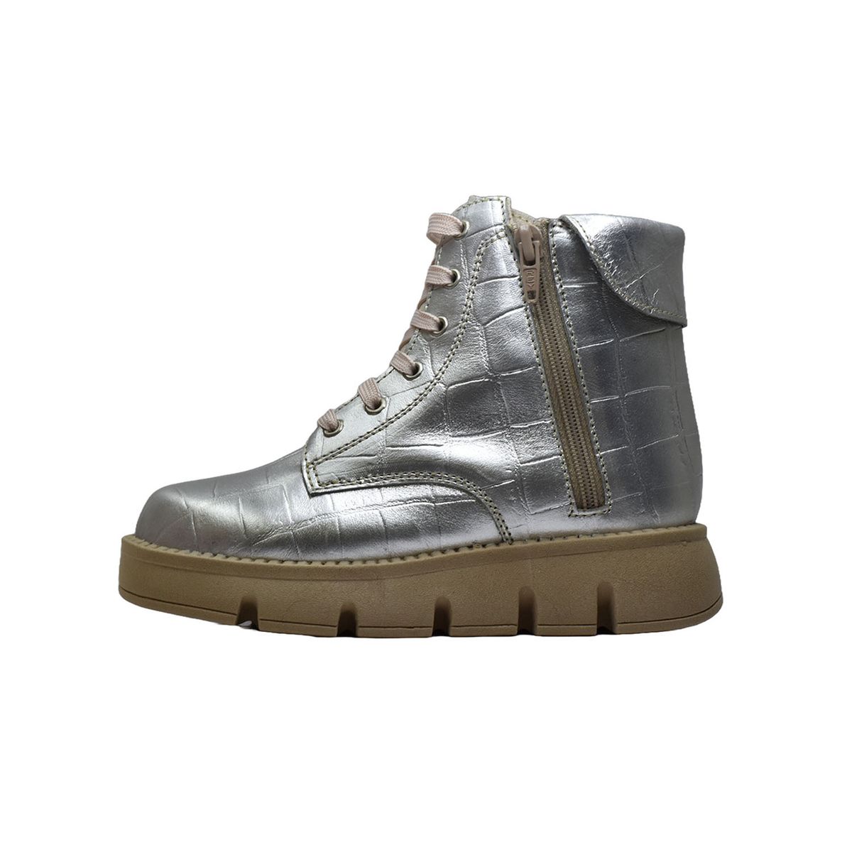 BRUNO KIDS - BOTÍN NIÑA BRUNO KIDS DE CUERO PLATA CROCOX