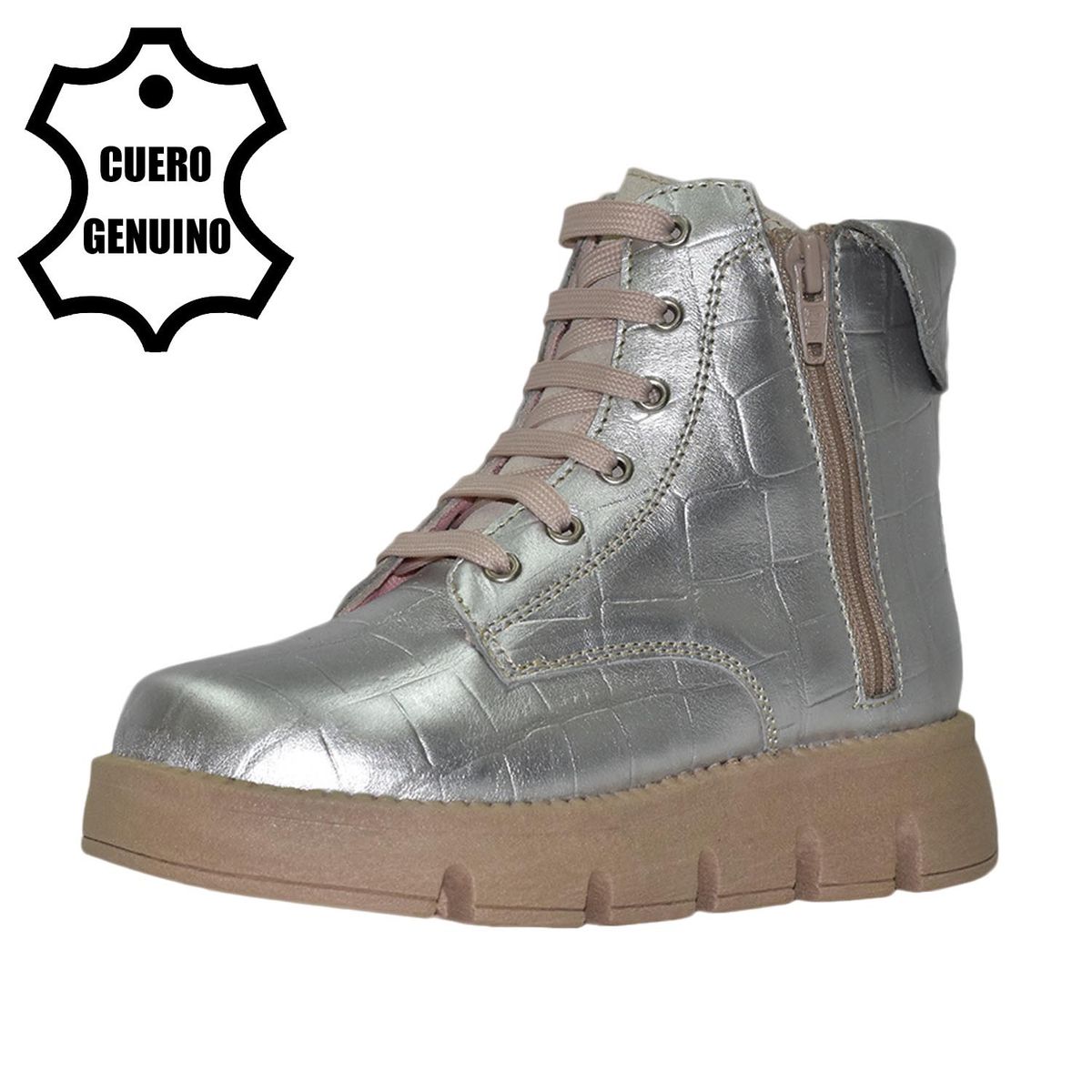 BRUNO KIDS - BOTÍN NIÑA BRUNO KIDS DE CUERO PLATA CROCOX