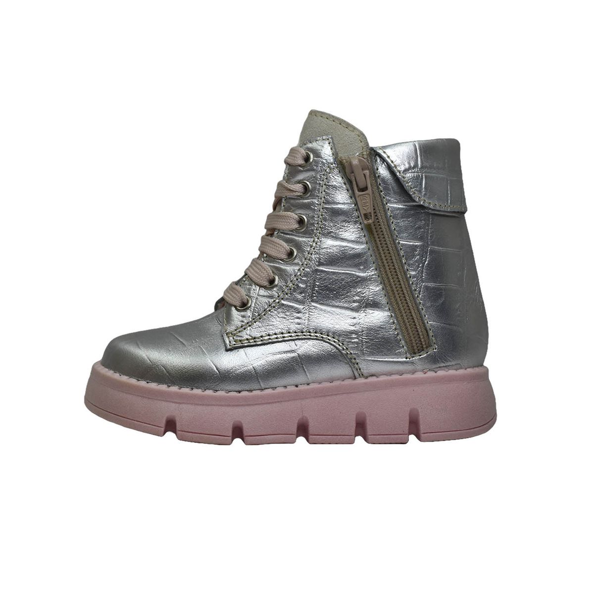 BRUNO KIDS - BOTÍN NIÑA BRUNO KIDS DE CUERO PLATA CROCOX