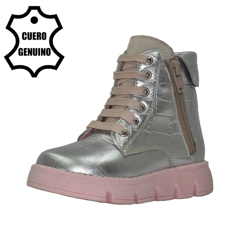 BRUNO KIDS - BOTÍN NIÑA BRUNO KIDS DE CUERO PLATA CROCOX