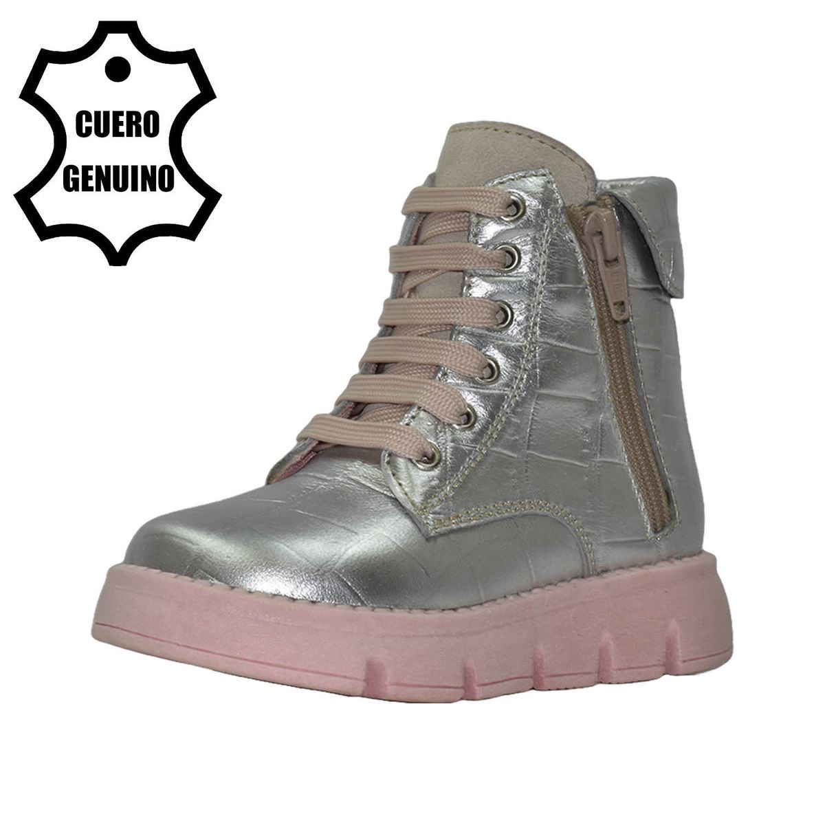 BRUNO KIDS - BOTÍN NIÑA BRUNO KIDS DE CUERO PLATA CROCOX