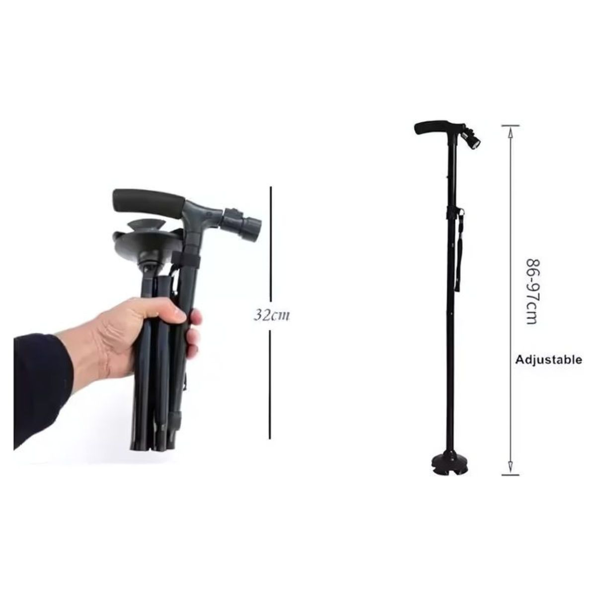 GENERICO - Bastón Plegable Con Luz Led + 4 Soportes Antideslizante