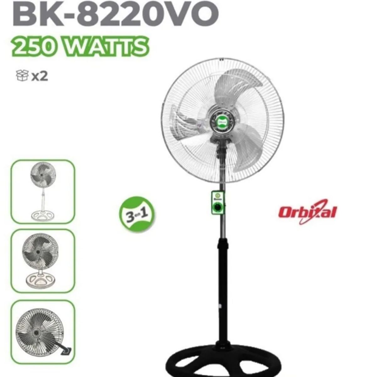 GENERICO - Ventilador Bossko 3 en 1 de 18" 200W BK-8218VI X2 Unid.