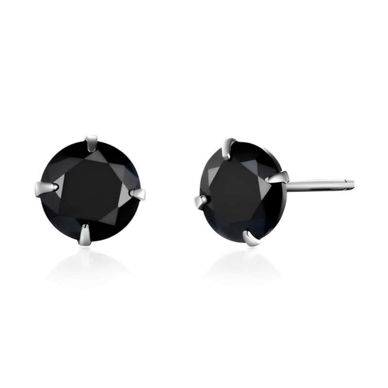 GENERICO - Aretes Hombre Punto De Luz Zircón Negro Plata 950 - 10mm