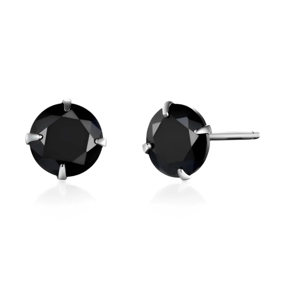 GENERICO - Aretes Hombre Punto De Luz Zircón Negro Plata 950 - 10mm