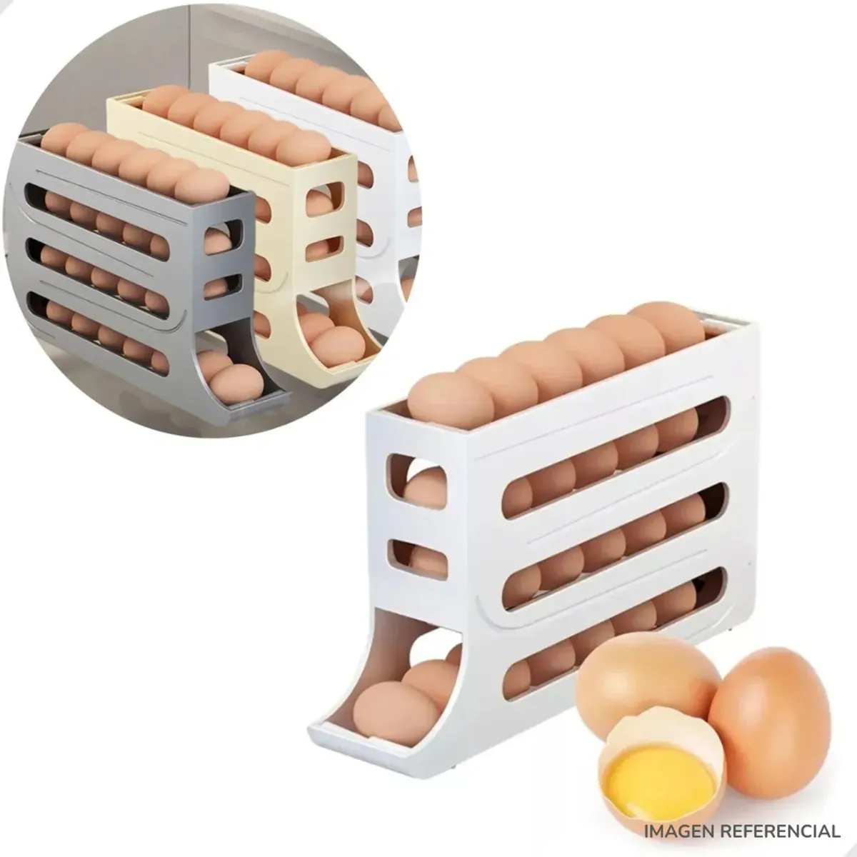 GENERICO - Contenedor Organizador Deslizante de Huevos 4 niveles