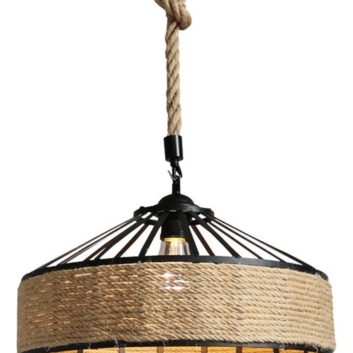 ANYHOGAR - Lampara Colgante 30cm Con Cuerda Cáñamo Metal Rustica