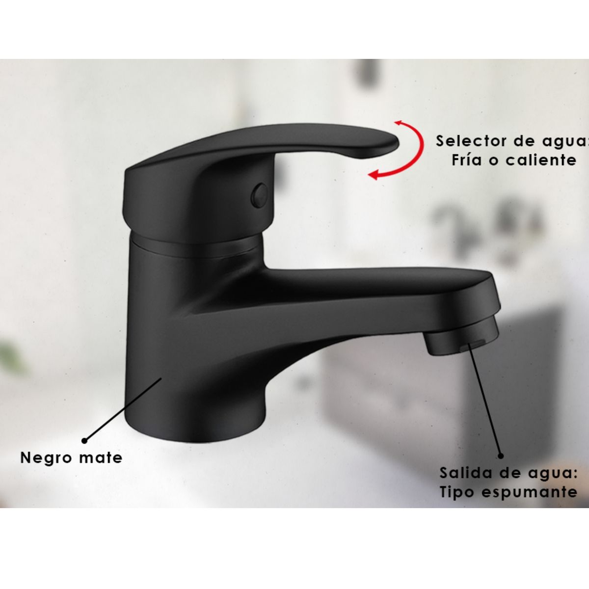 XM - Grifo Mezcladora baja para baño M00301 Negro Mate