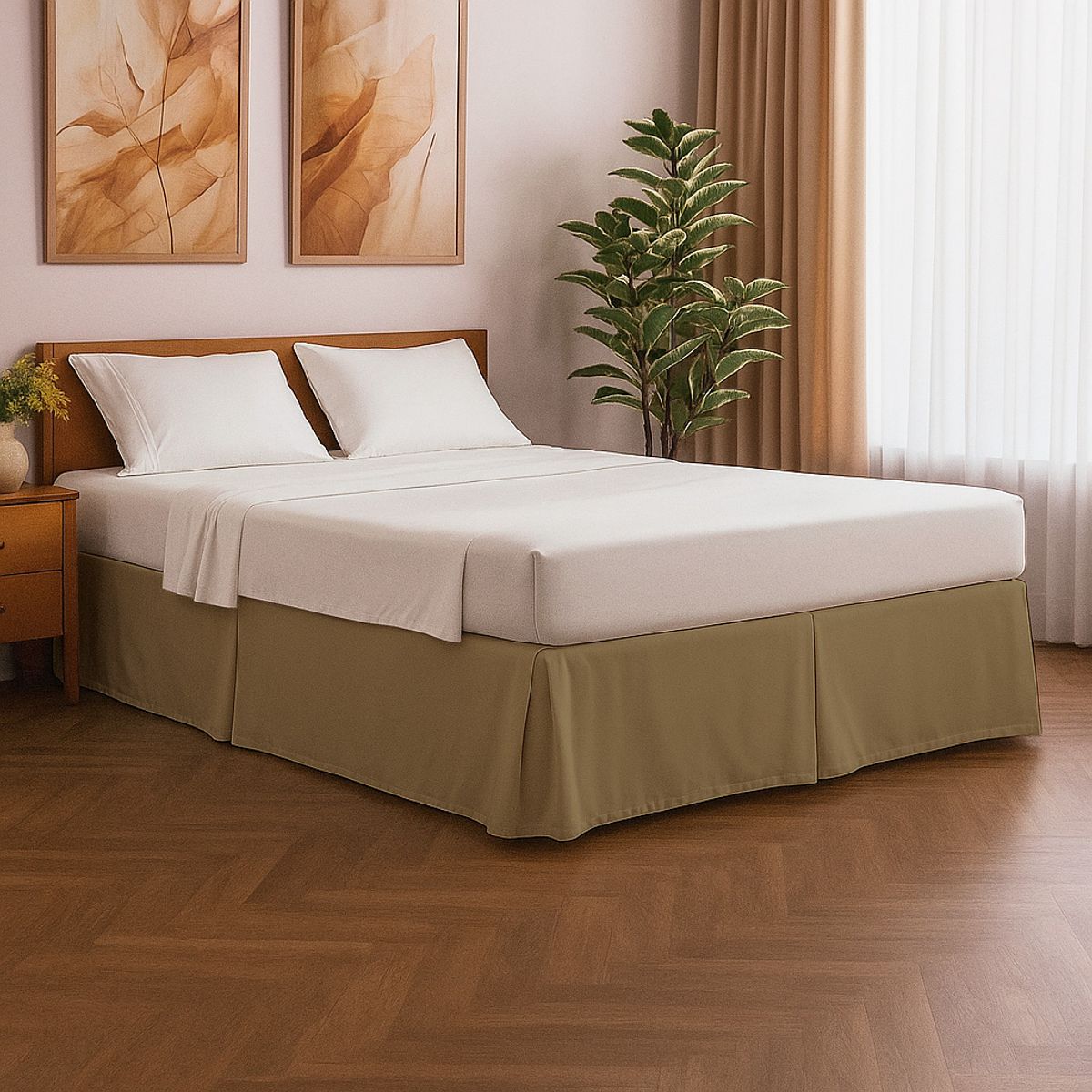 GENERICO - Cubre Tarima con Pliegues King 200 x 200 x 30 cm Beige oscuro